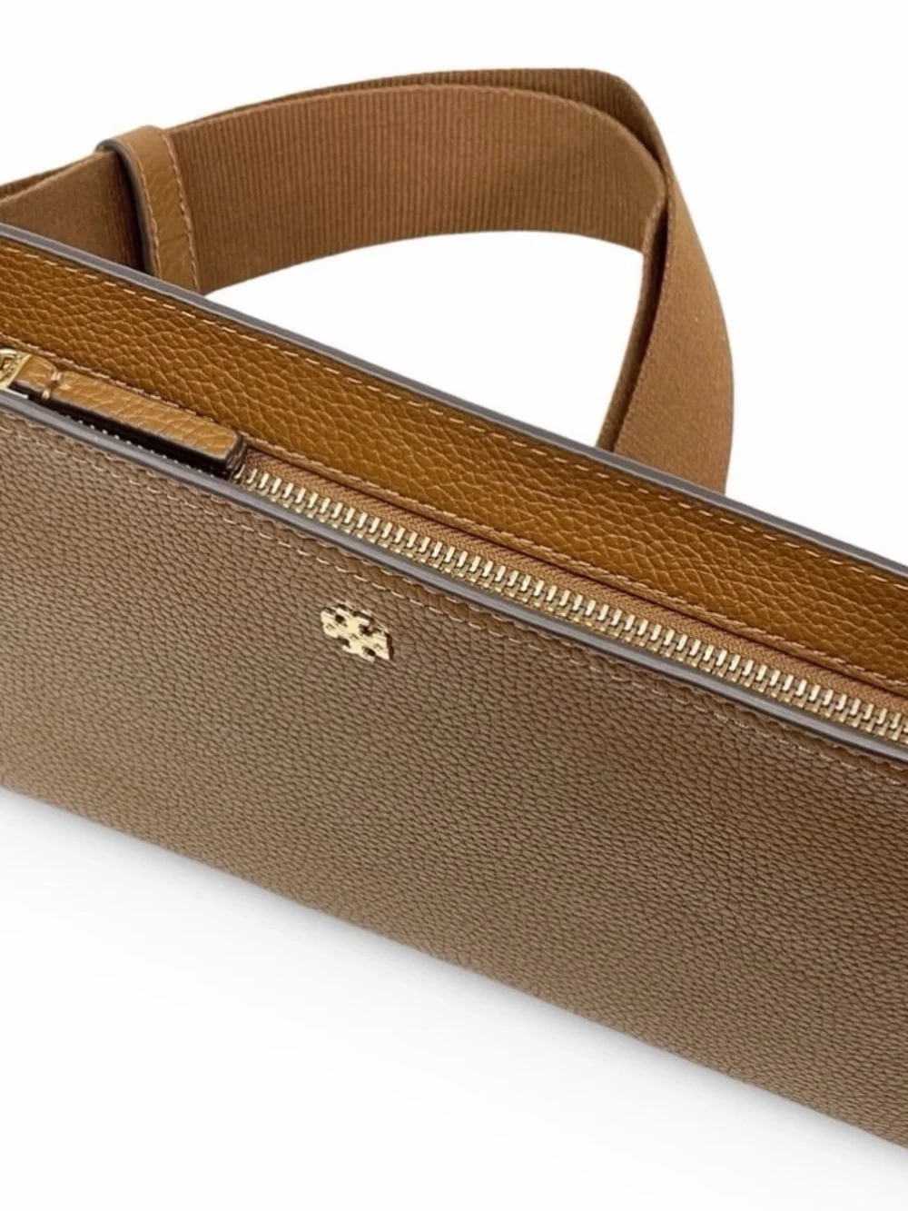Tory Burch Blake medium brown pebbled leather crossbody purse bag gold